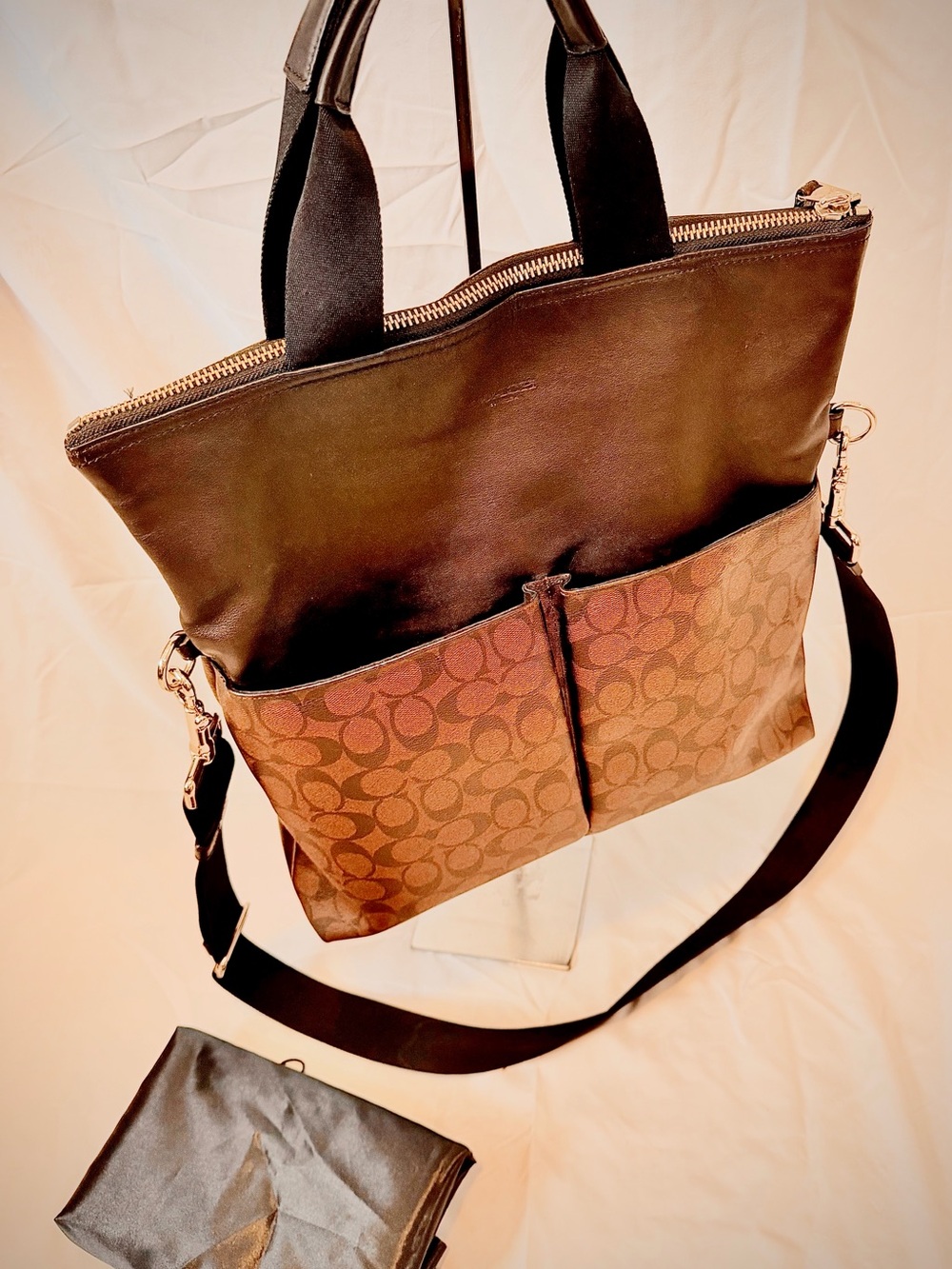 Coach Brown Signature Canvas and Leather Tote with Black Straps